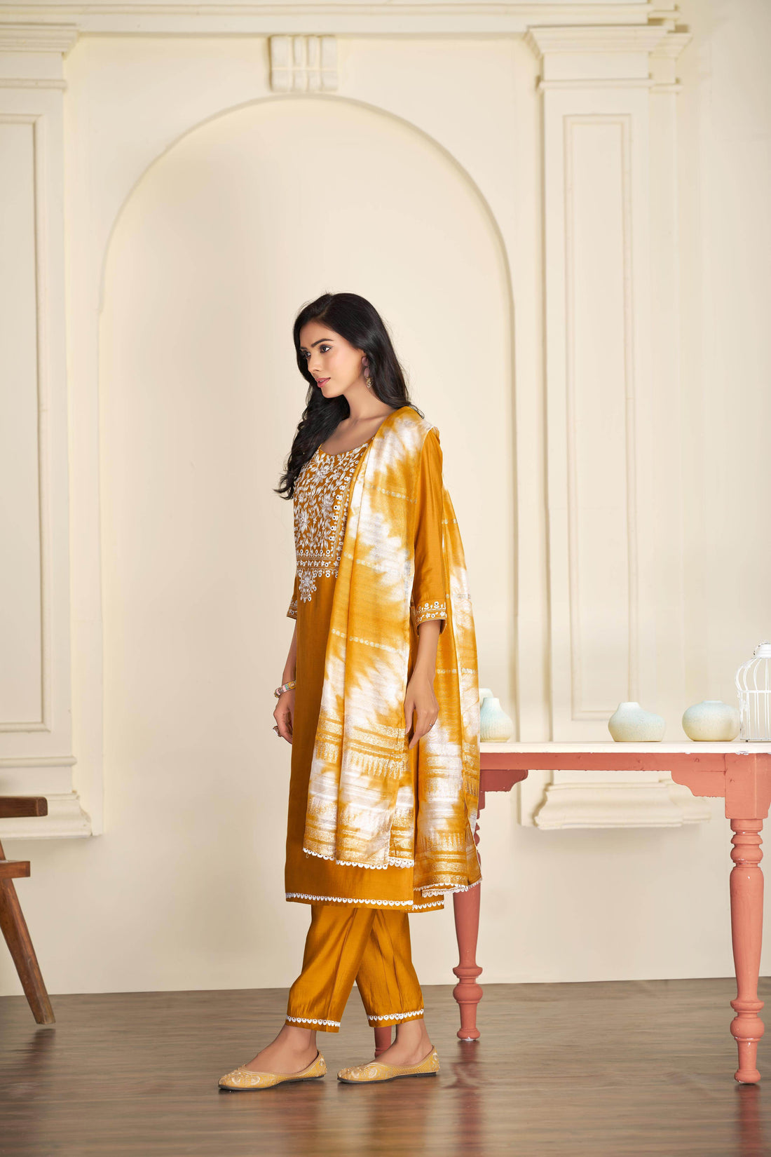 Shreya Silk Mustard Kurta Set with Dupatta - BulBul