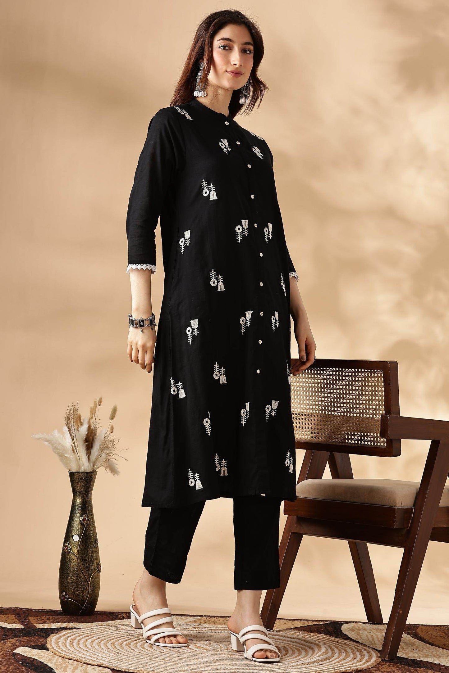 Rashmika Cotton Black Kurta Set