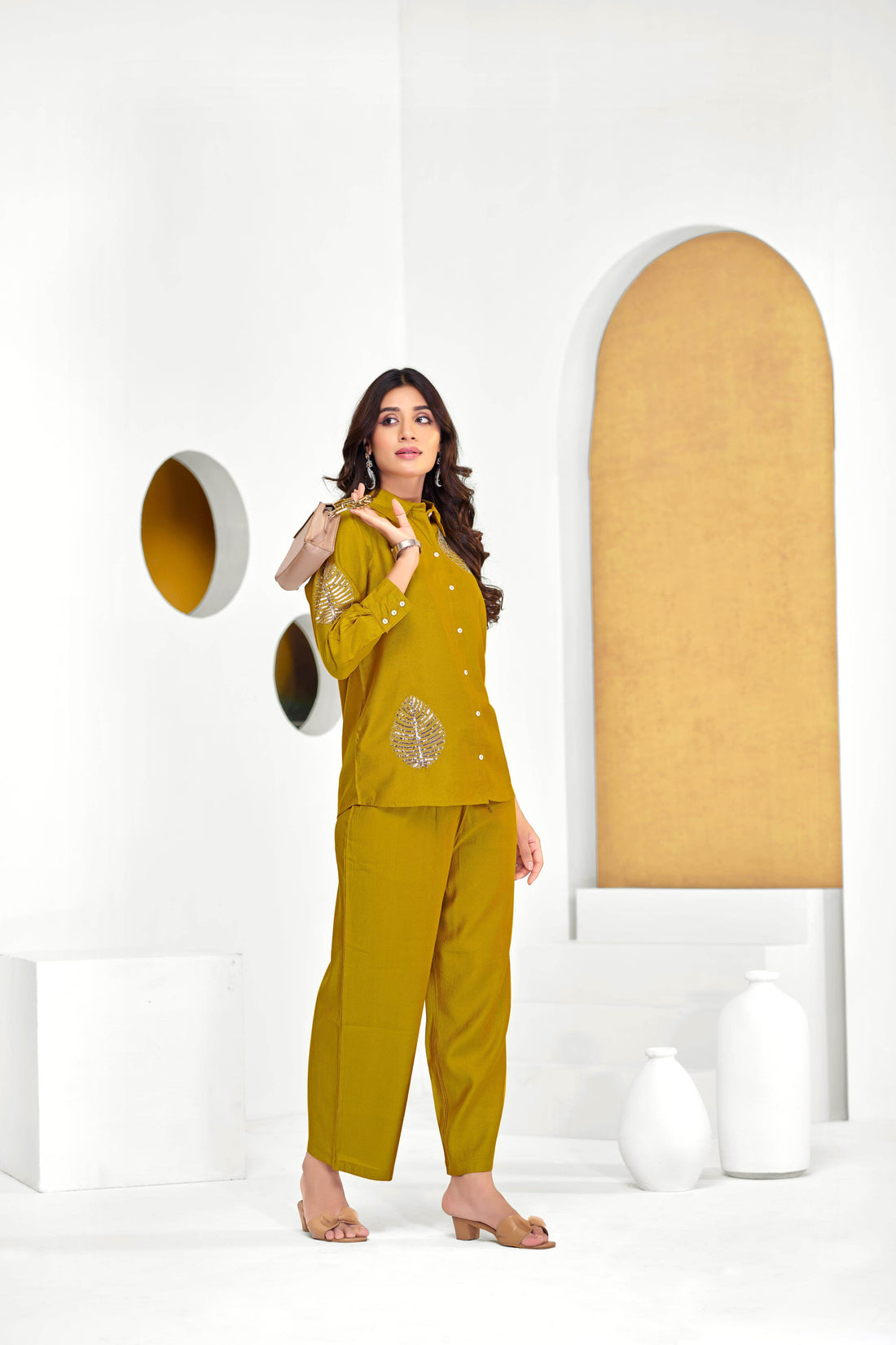 Saroj Mustard Chanderi Co-Ord Set - BulBul