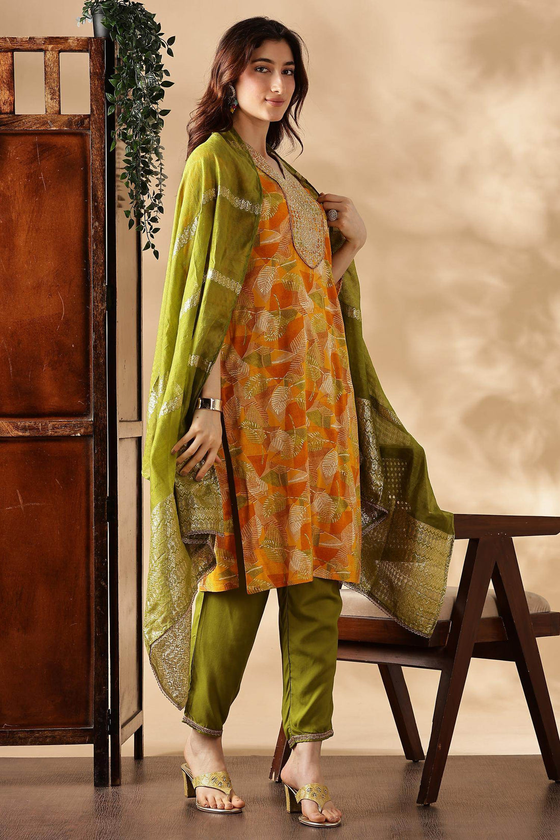 Darshita Mustard Rayon Kurta Set with Dupatta - BulBul