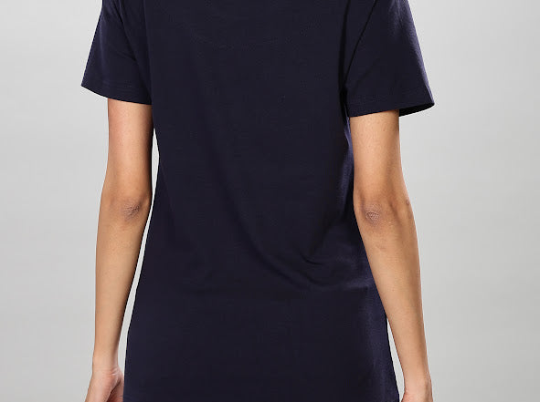 Navy Blue Cotton Lycra T-Shirt with Teddy Print