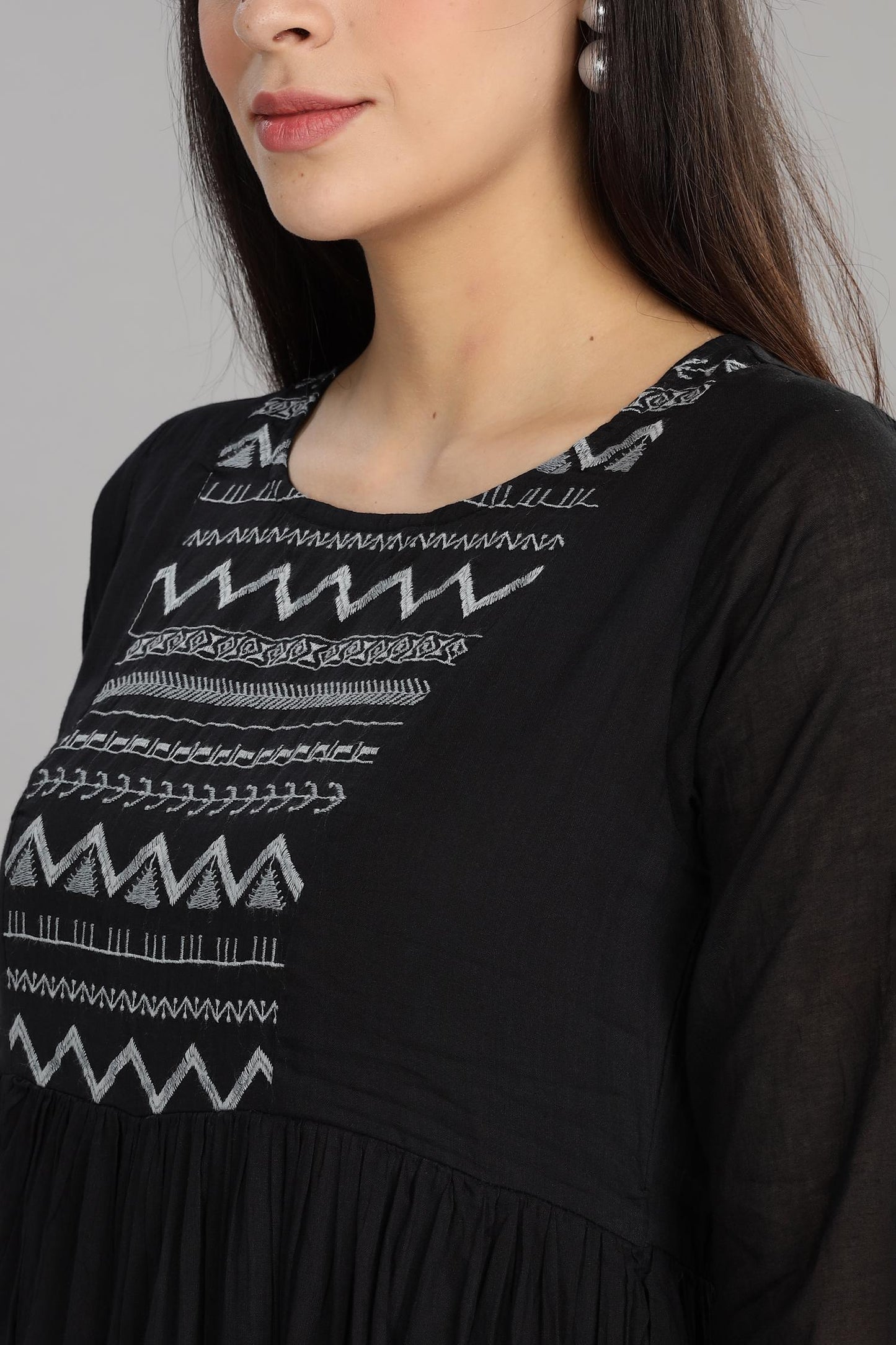 Ombre Grey Cotton Mul Midi Dress