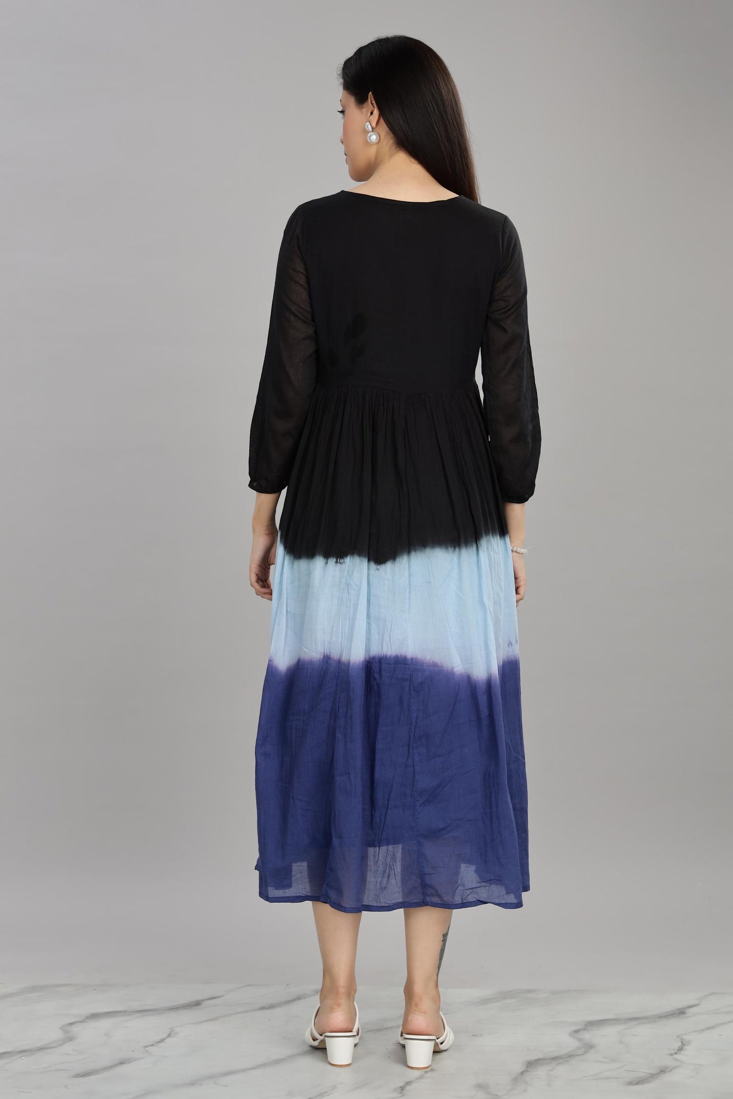 Ombre Blue Cotton Mul Midi Dress