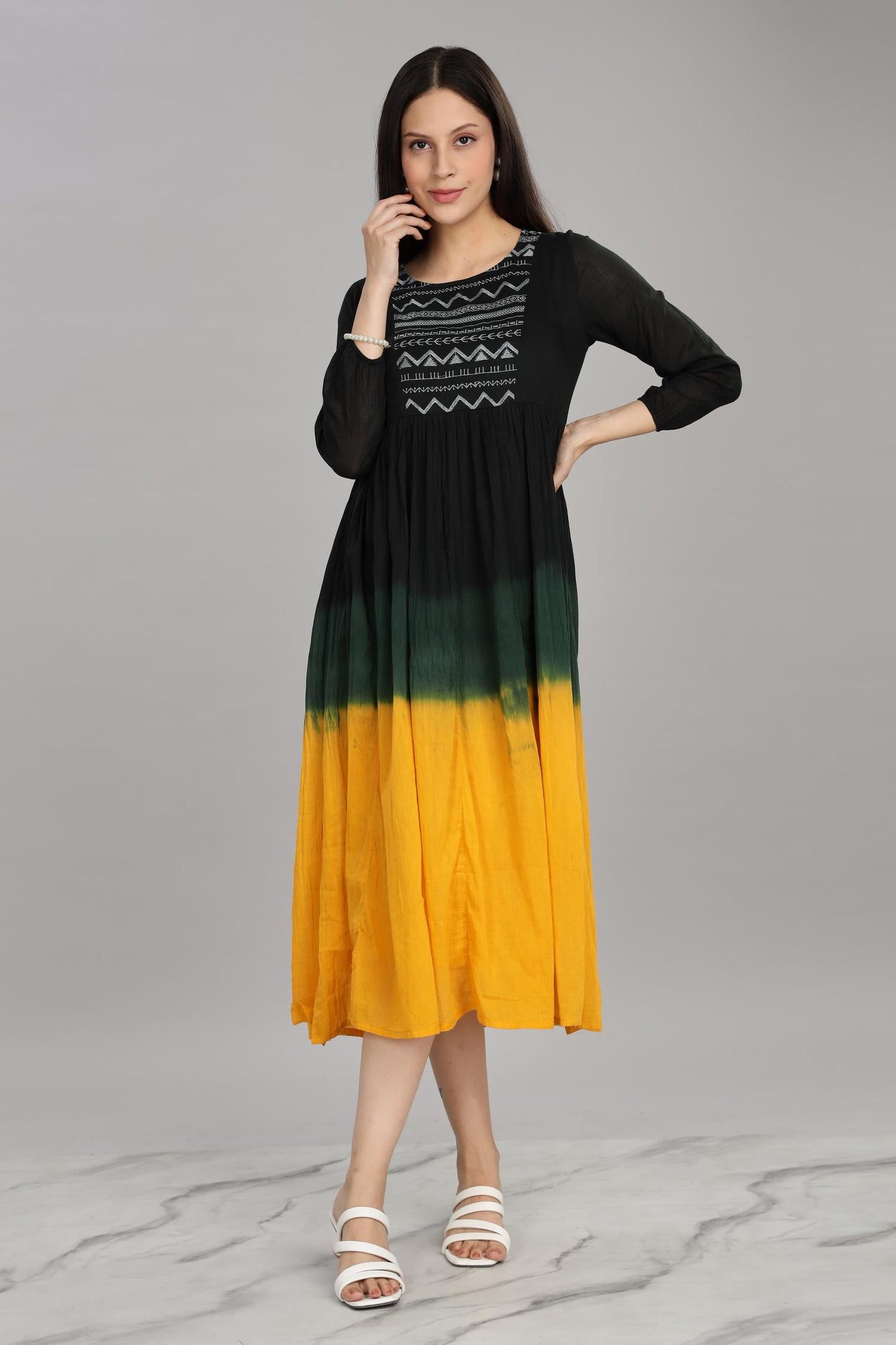 Ombre Mustard Cotton Mul Midi Dress