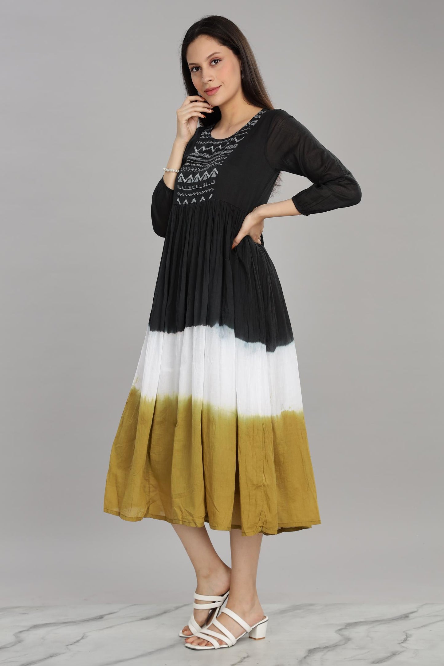 Ombre Brown Cotton Mul Midi Dress