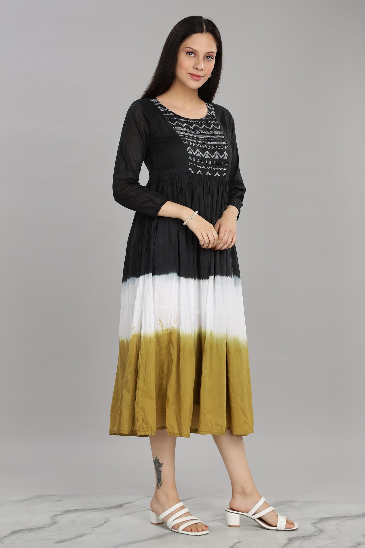Ombre Brown Cotton Mul Midi Dress