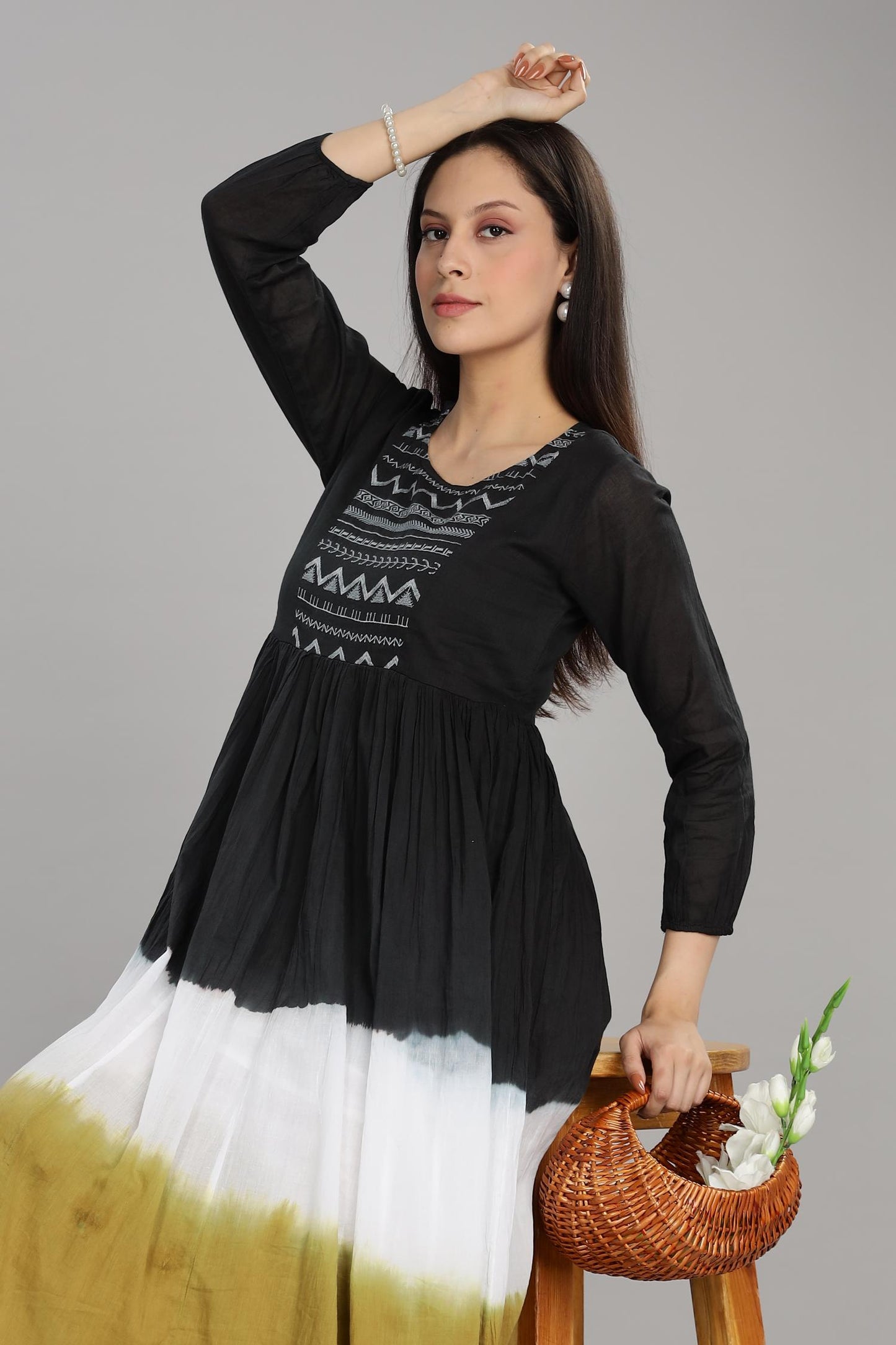 Ombre Brown Cotton Mul Midi Dress
