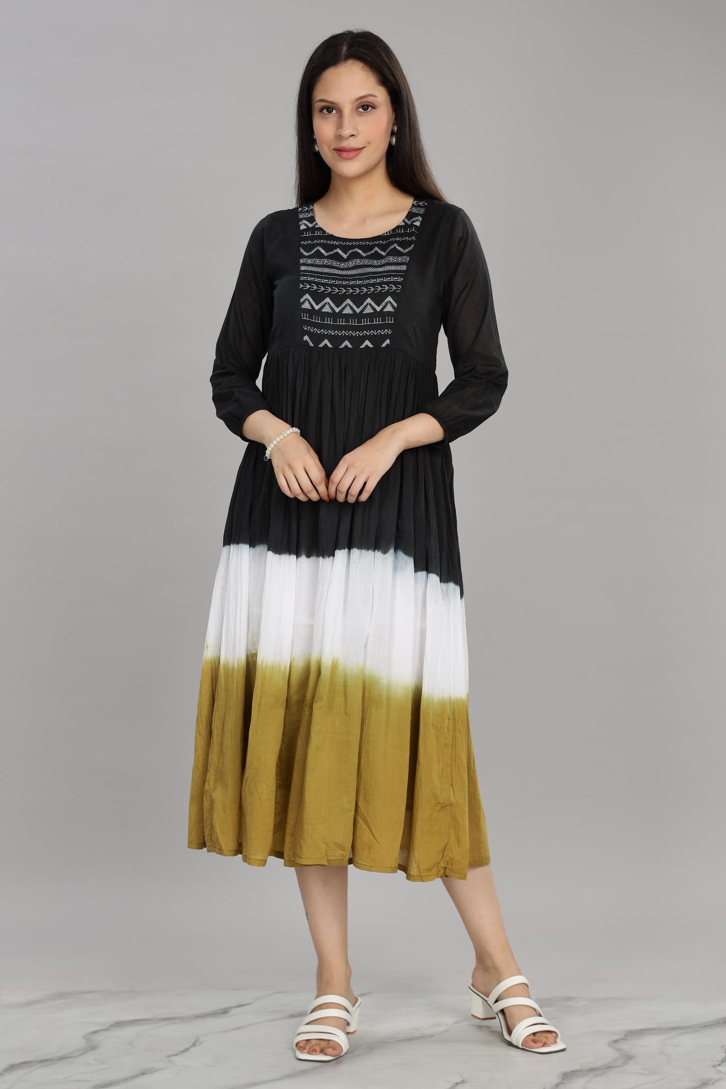 Ombre Brown Cotton Mul Midi Dress