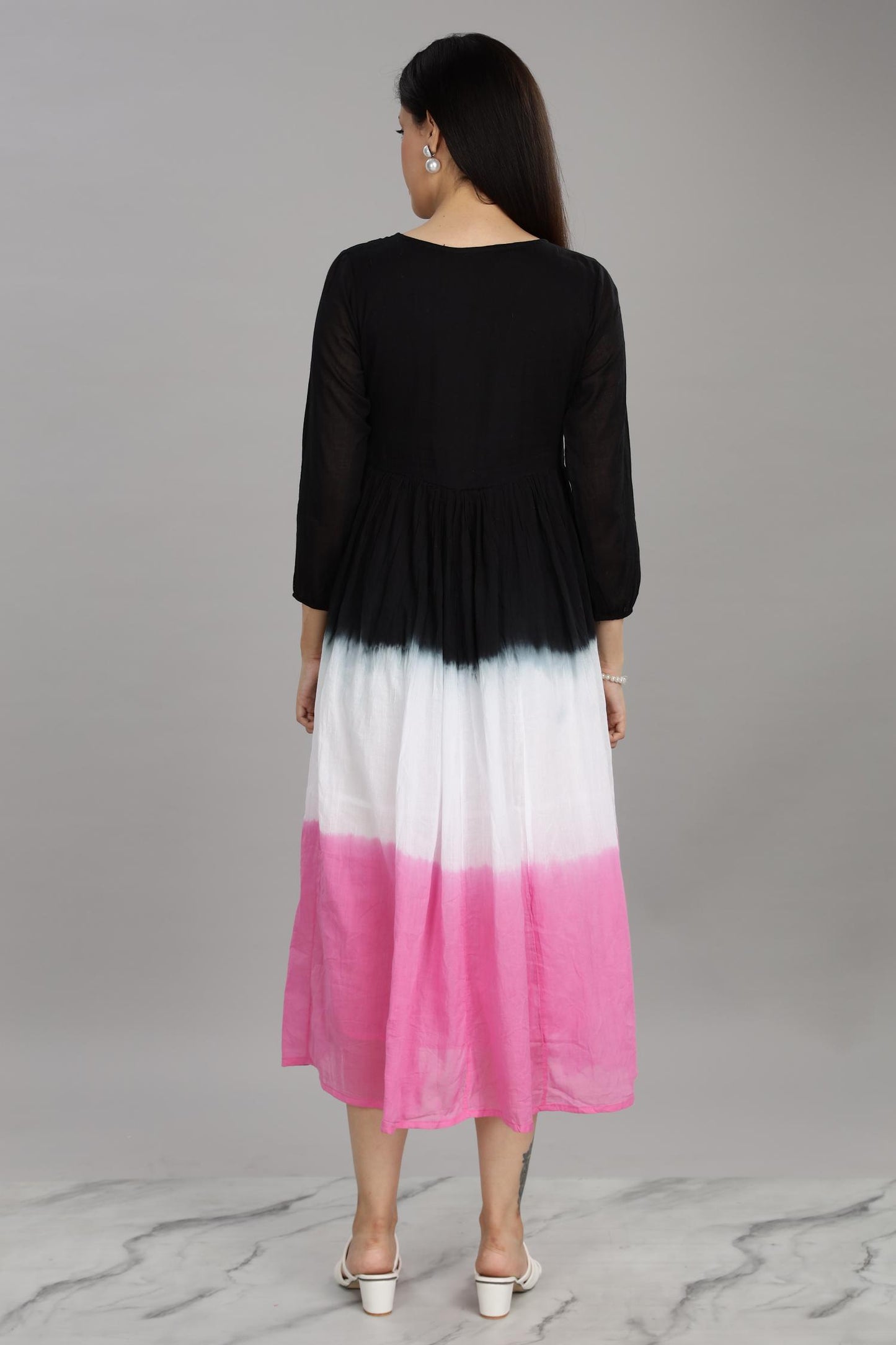 Ombre Fuchsia Cotton Mul Midi Dress