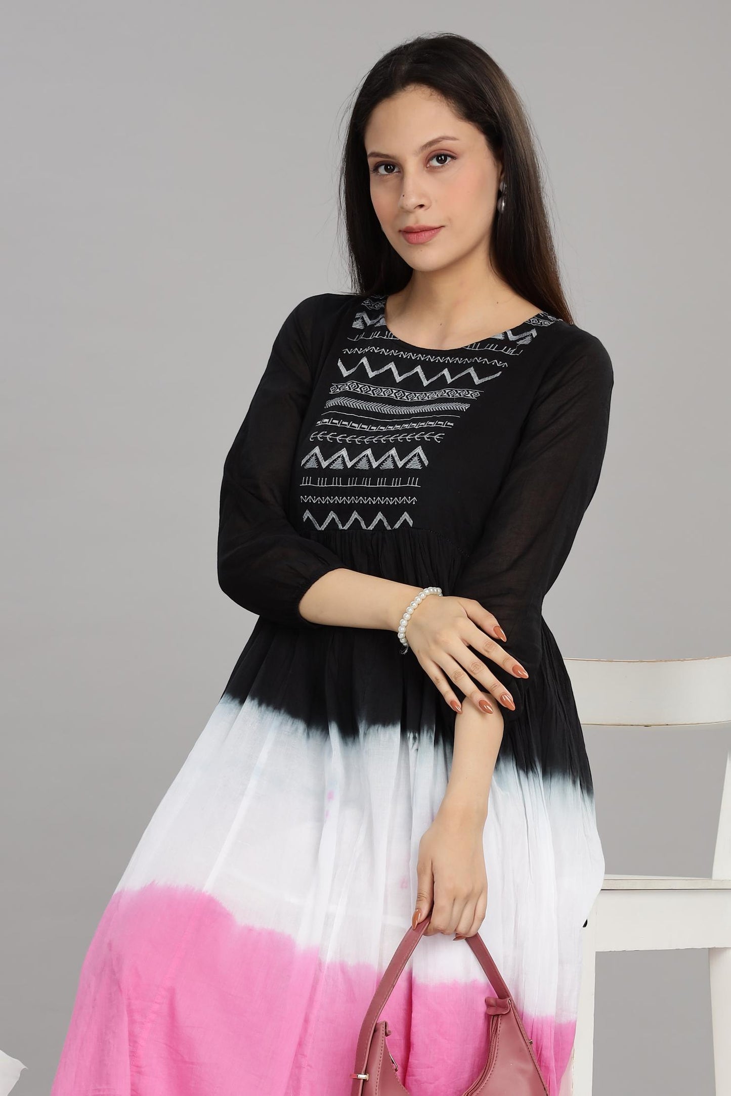 Ombre Fuchsia Cotton Mul Midi Dress