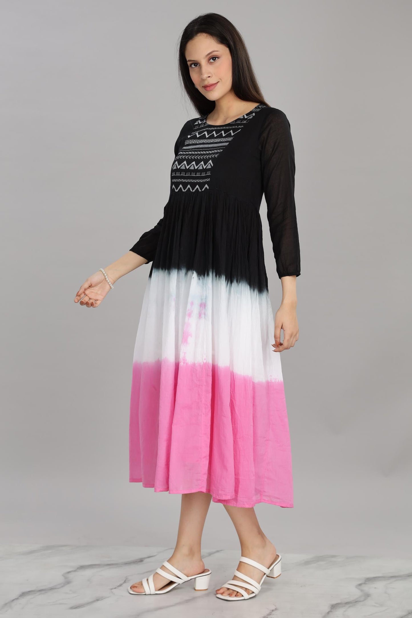 Ombre Fuchsia Cotton Mul Midi Dress