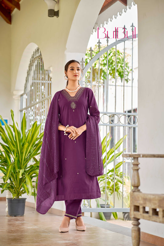 Nakshatra Wine Silk Kurta Set with Dupatta