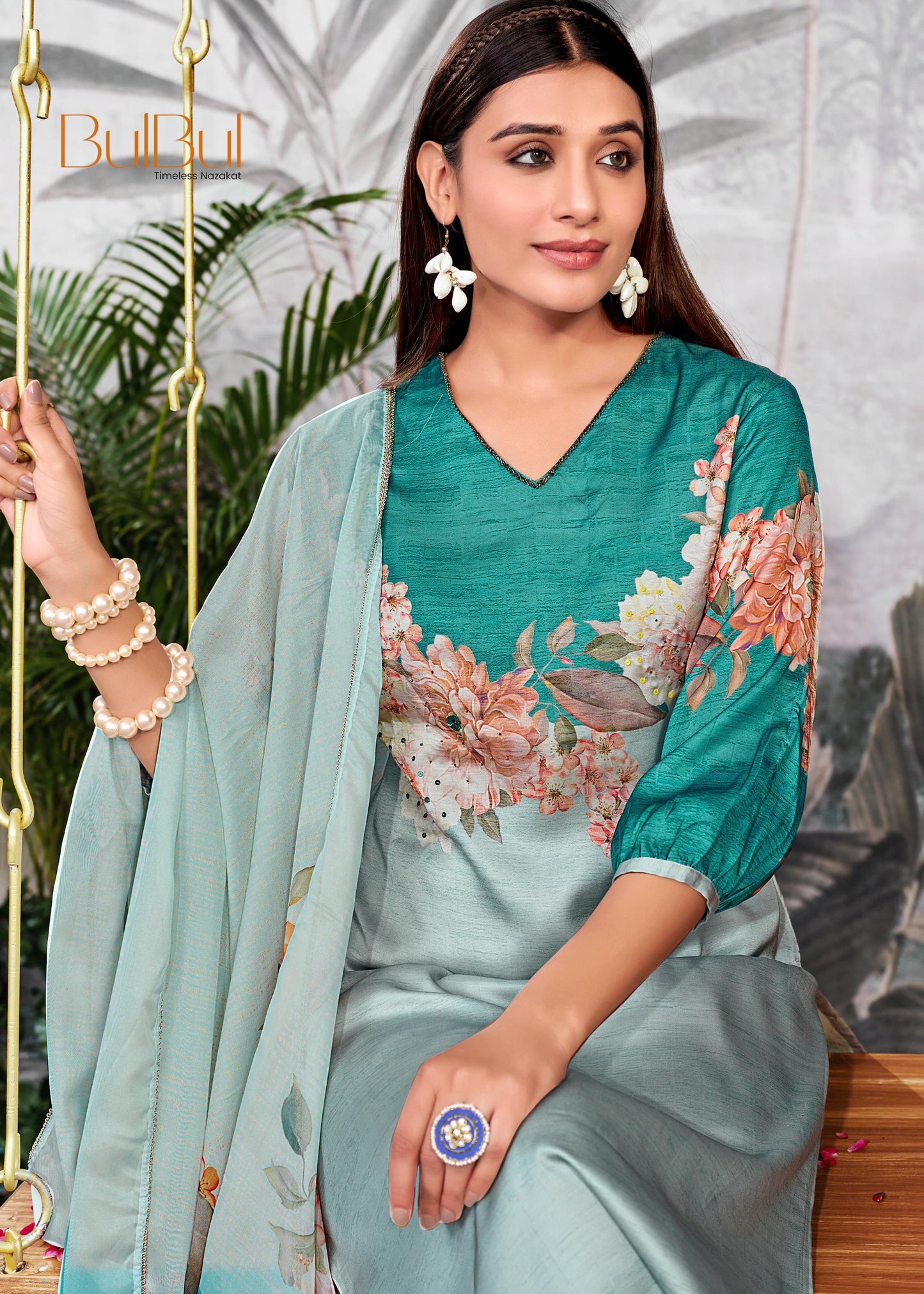 Tasneem Teal Kurta Set with Dupatta