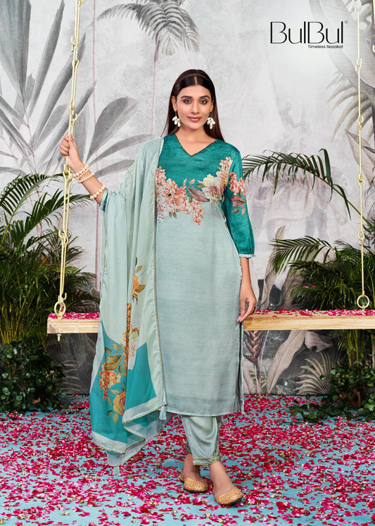 Tasneem Silk Teal Kurta Set with Dupatta