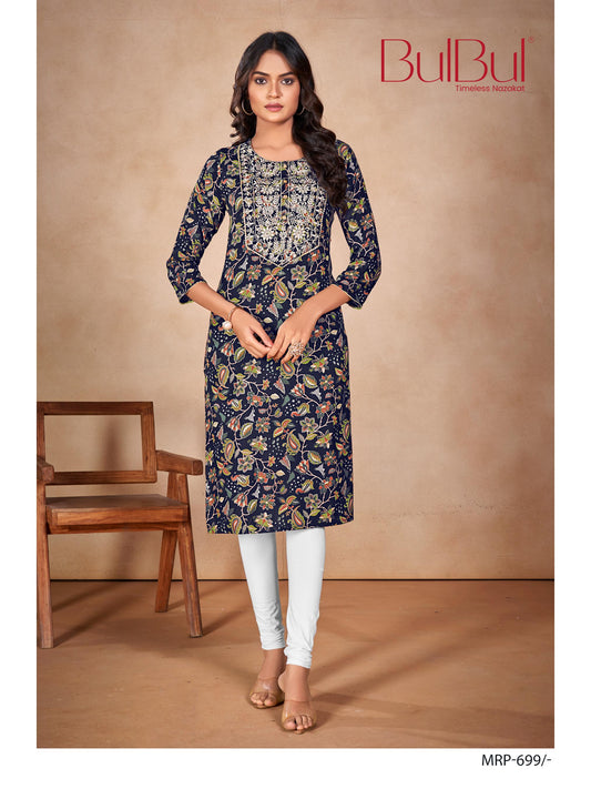 Blue Elegance Rayon Kurti
