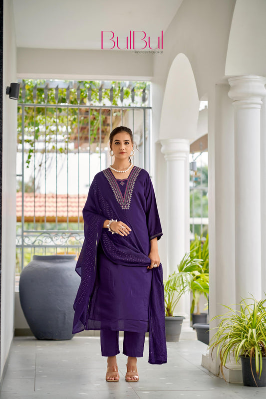 Tapasya Silk Purple Kurta Set with Dupatta