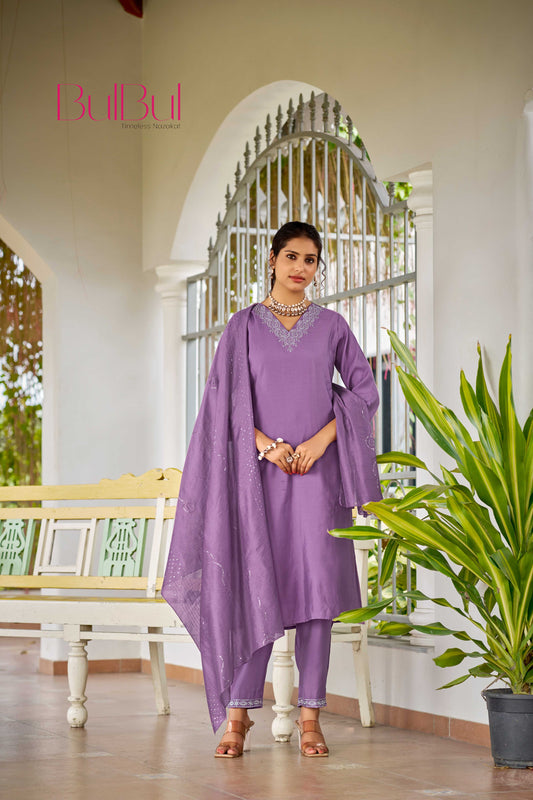 Mira Purple Silk Kurta Set with Dupatta