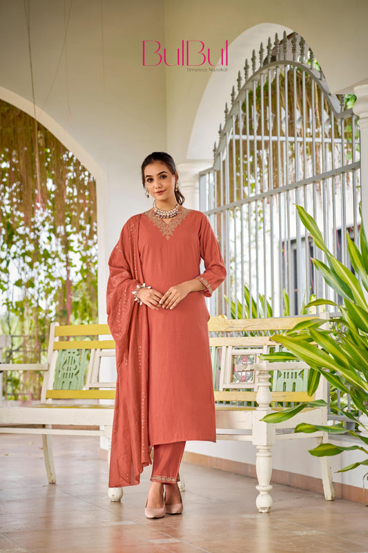 Mira Rust Silk Kurta Set with Dupatta