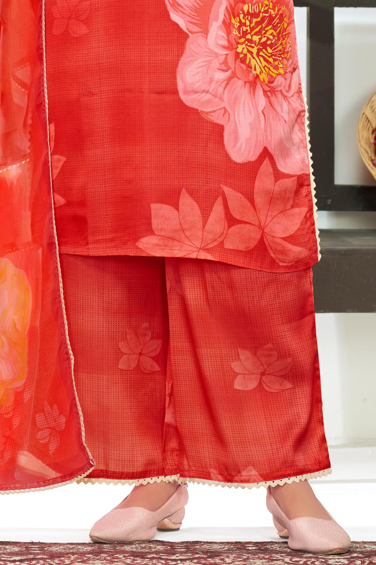 Farida Red Silk Kurta Set with Dupatta