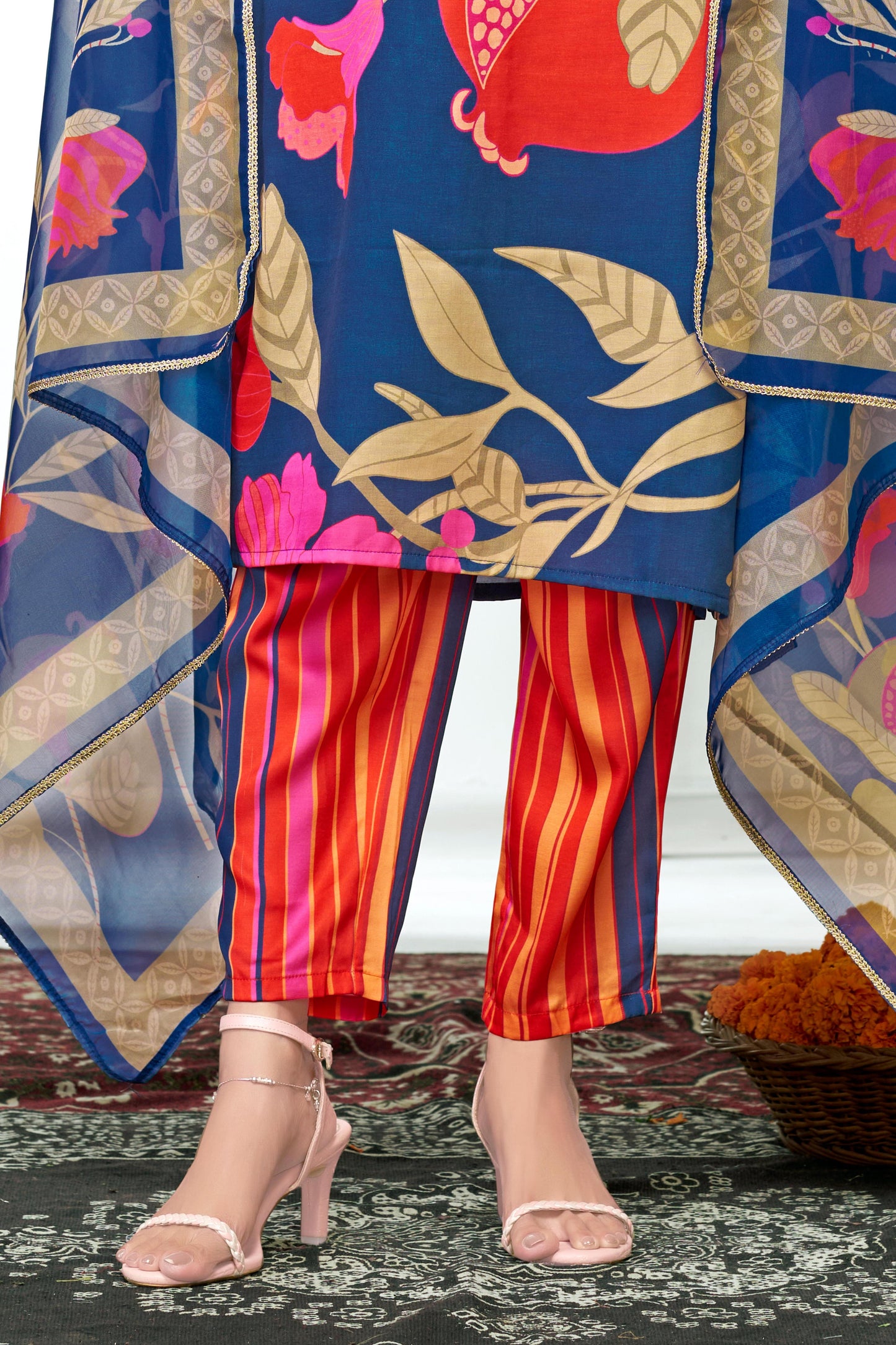 Rani Blue Silk Kurta Set with Dupatta