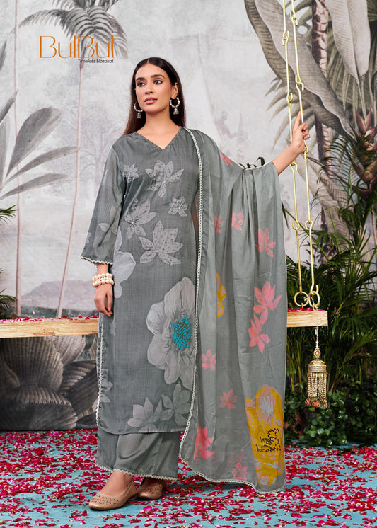 Farida Grey Silk Kurta Set with Dupatta