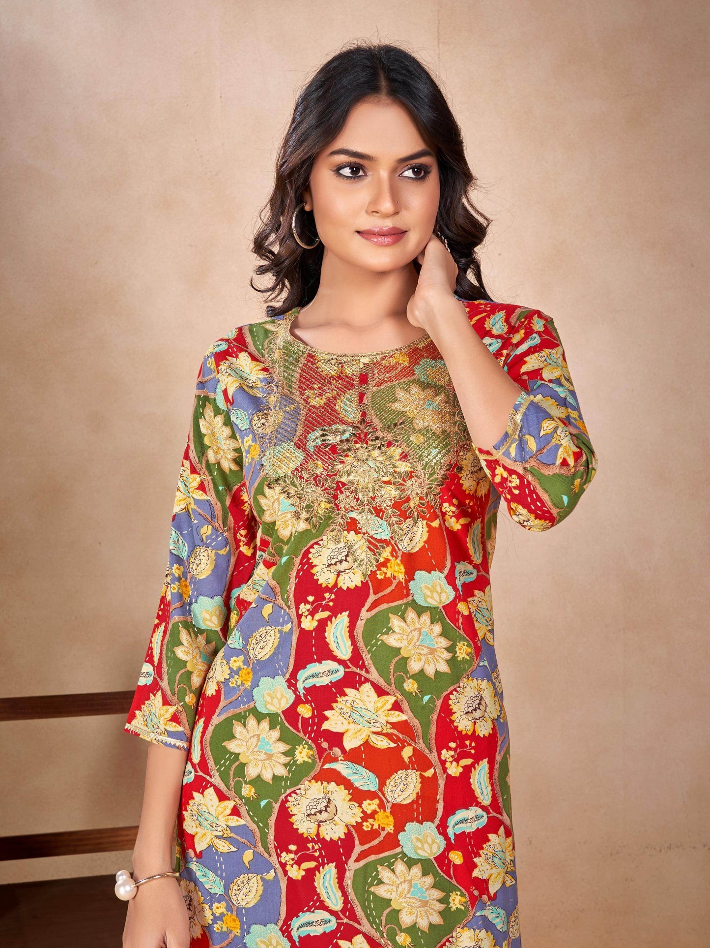 Bold Red Rayon Kurti - BulBul