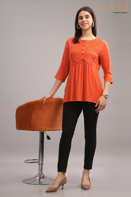 Anna Orange Rayon Slub Top