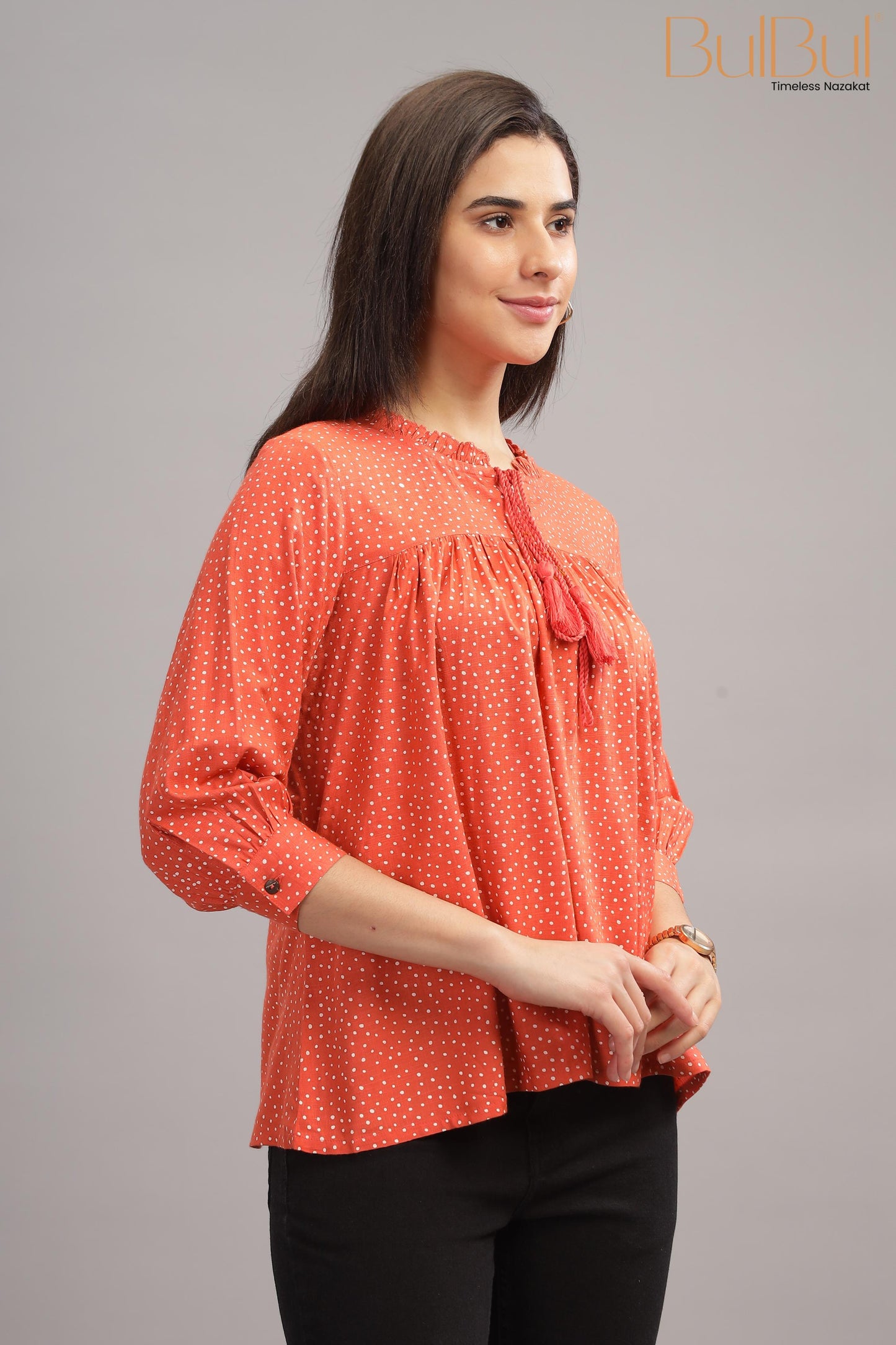 Allen Orange Rayon Slub Tops