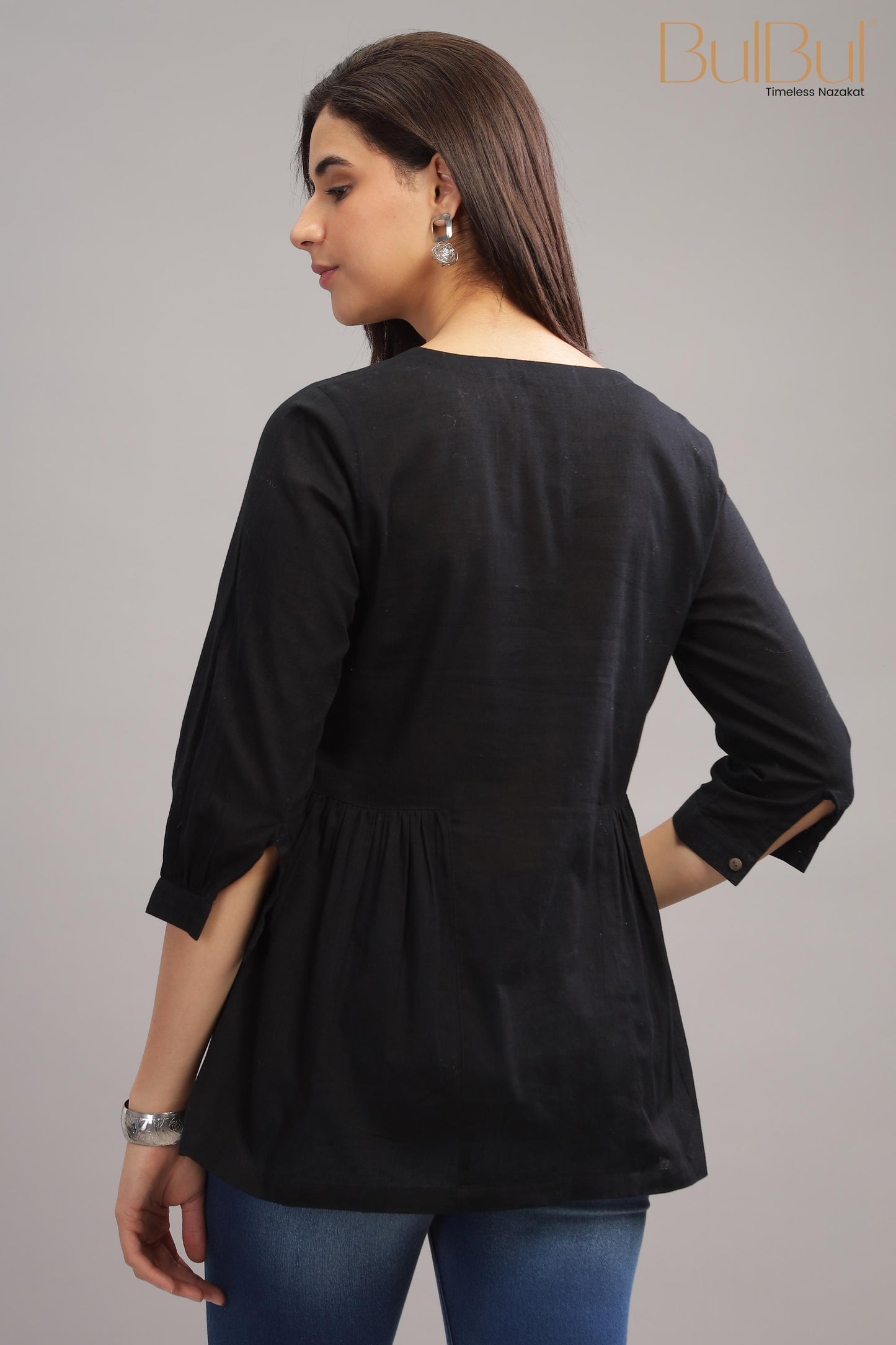 Sherry Black Cotton Slub Tops