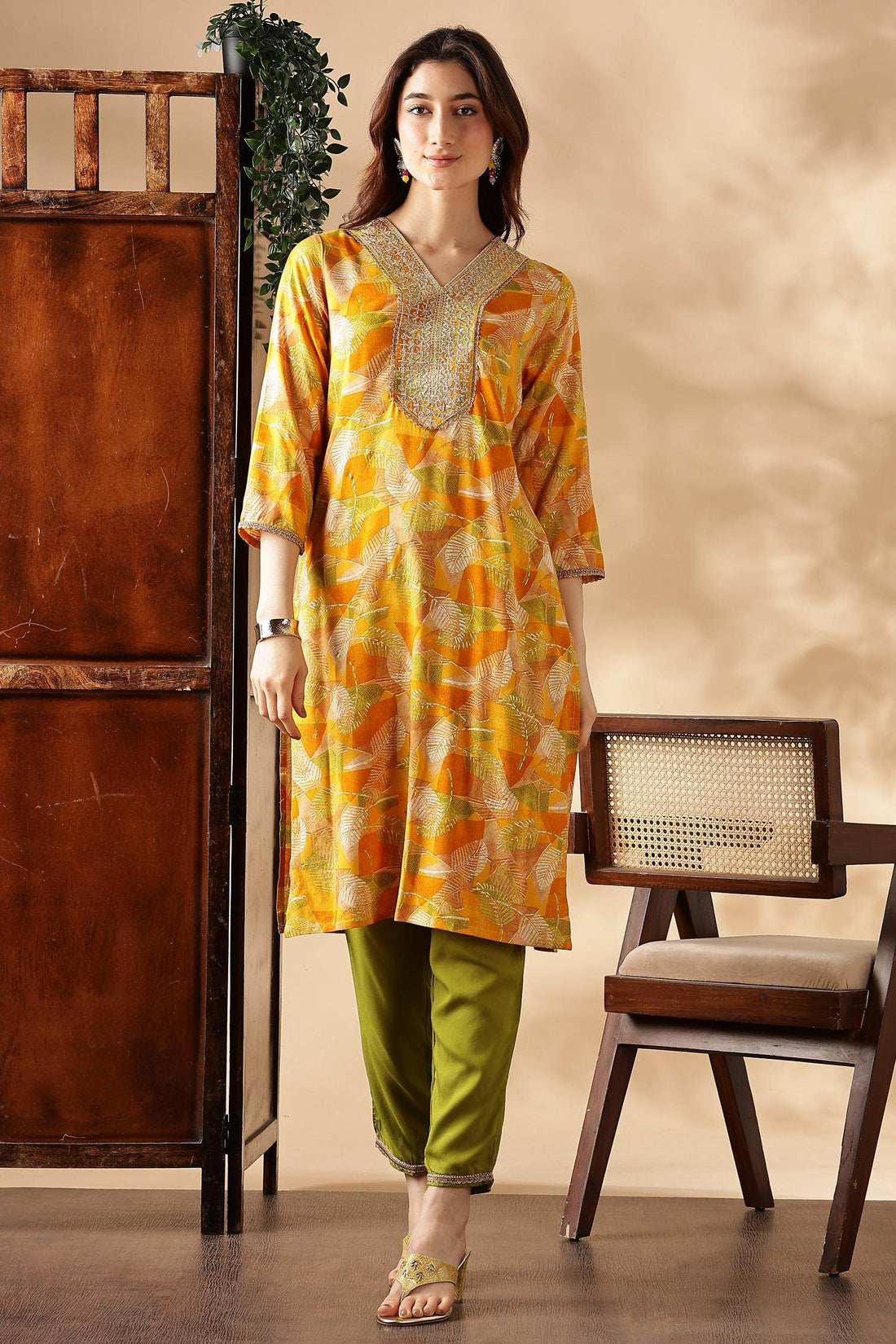 Darshita Mustard Rayon Kurta Set with Dupatta - BulBul