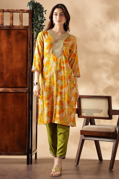 Darshita Mustard Rayon Kurta Set with Dupatta - BulBul