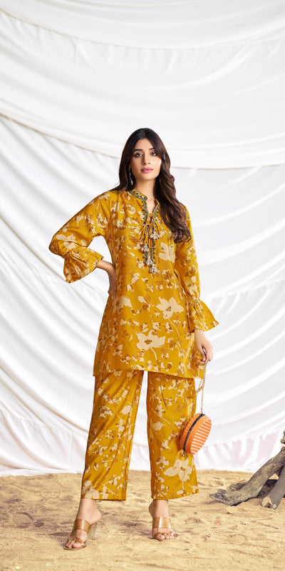 Preha Mustard Chanderi Co-Ord Set
