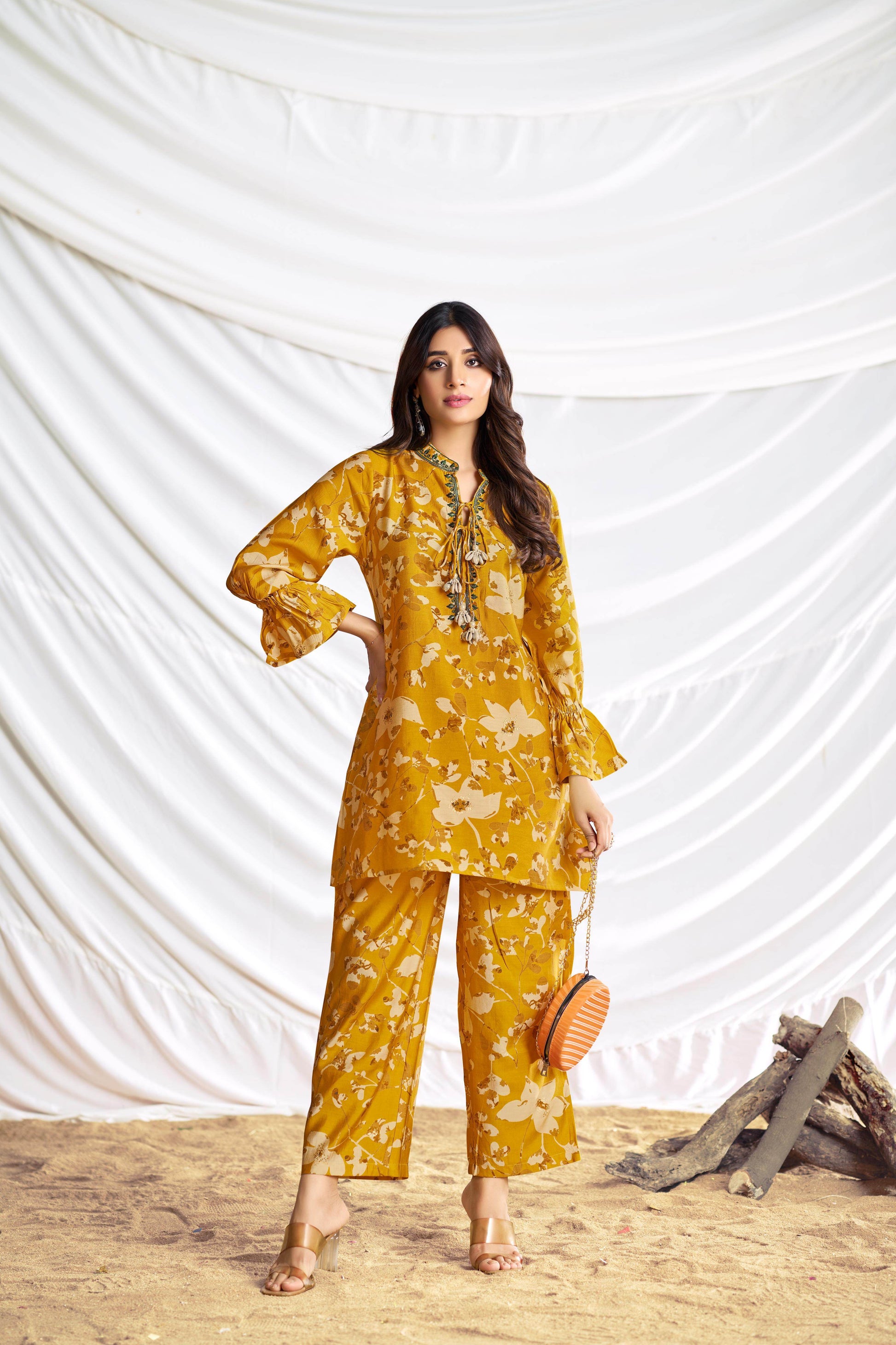 Preha Mustard Chanderi Co-Ord Set - BulBul