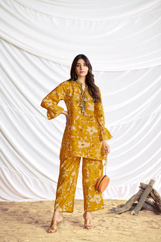 Preha Mustard Chanderi Co-Ord Set - BulBul