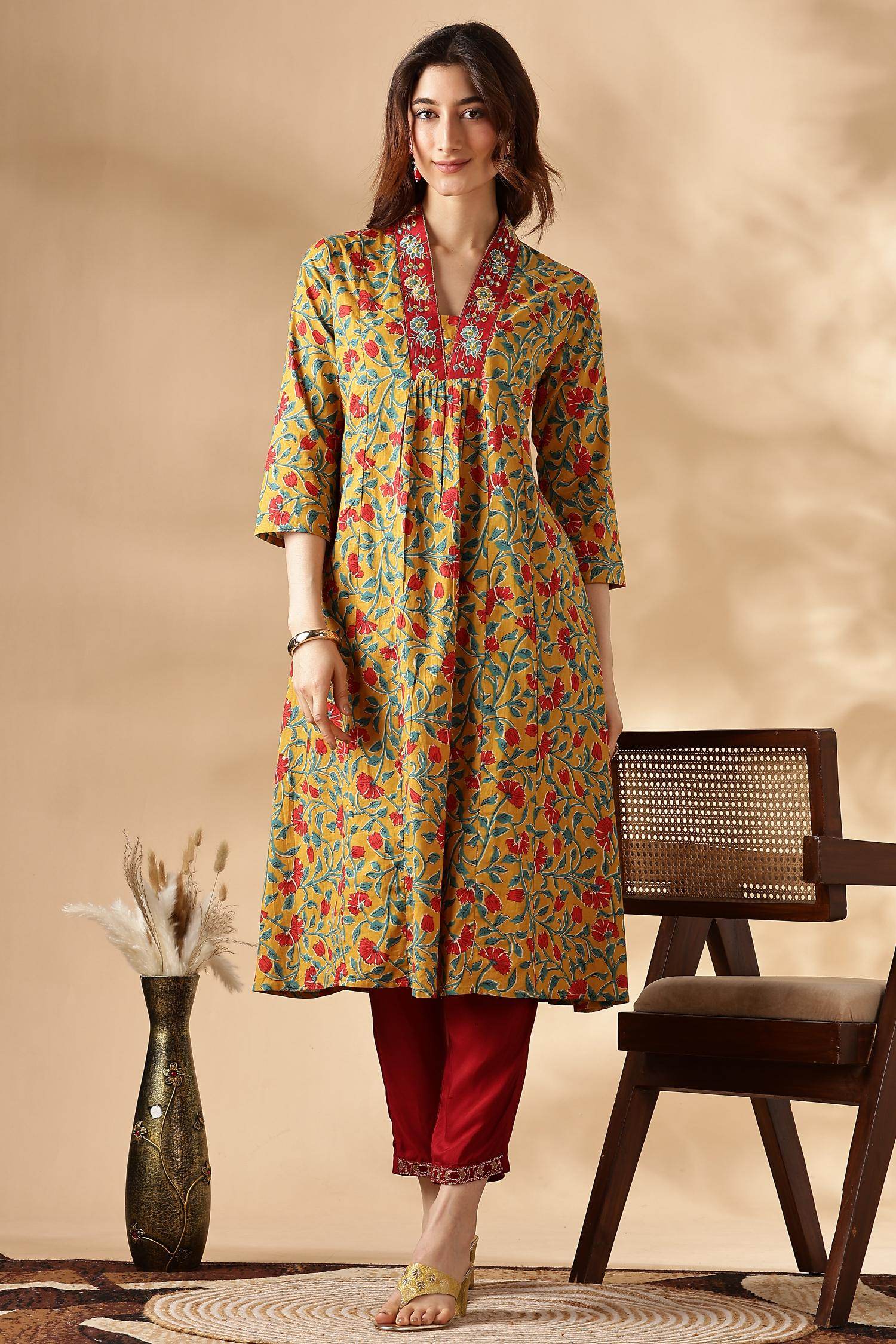 Anupriya Cotton Mustard Kurta Set with Dupatta - BulBul