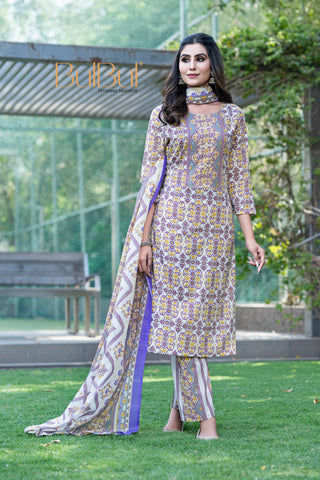 Pure Cotton Mustard Printed Kurta Set with Subtle Sequin Detail & Dupatta