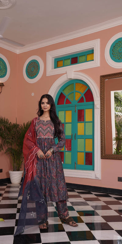 Torani Chanderi Red Kurta Set with Dupatta