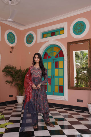 Torani Chanderi Red Kurta Set with Dupatta - BulBul