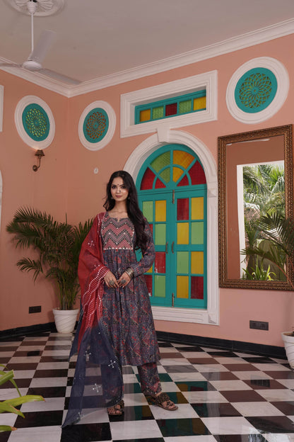 Torani Chanderi Red Kurta Set with Dupatta - BulBul