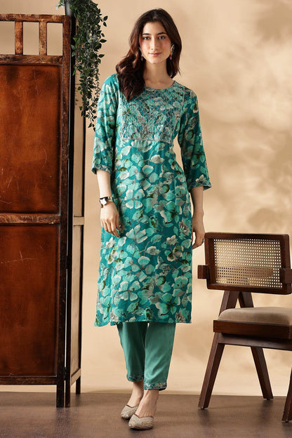 Simar Rayon Rama Kurta Set with Dupatta - BulBul