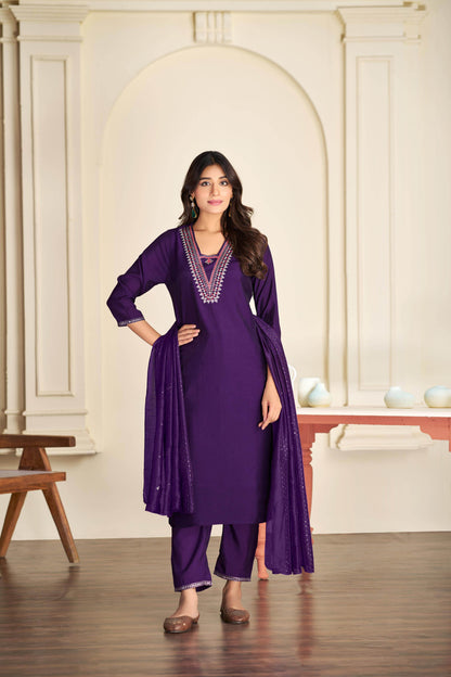 Tapasya Silk Purple Kurta Set with Dupatta - BulBul