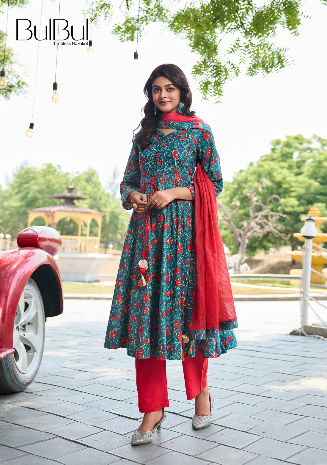 Anupama Blue Floral Printed Pure Cotton Kurta Set with Thread Embroidery and Handcrafted Sequin Work with Dupatta