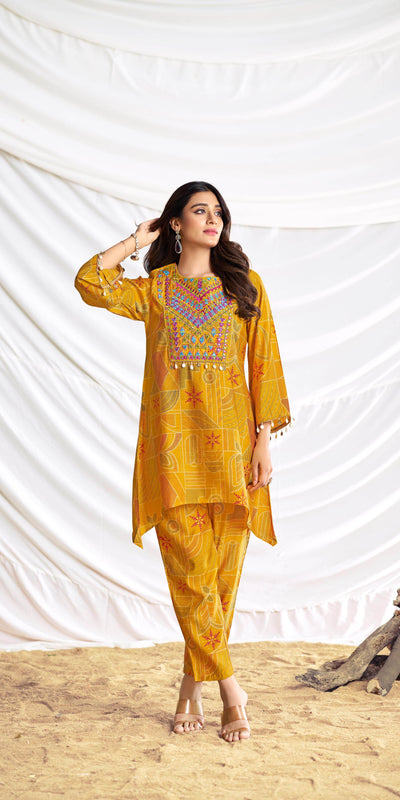 Ashka Chanderi Mustard Co-Ord Set