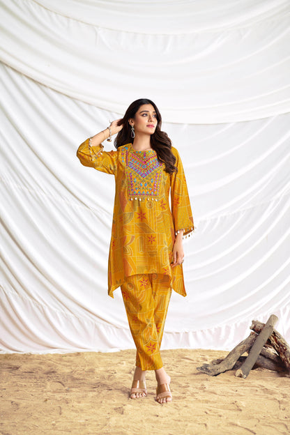 Ashka Chanderi Mustard Co-Ord Set - BulBul