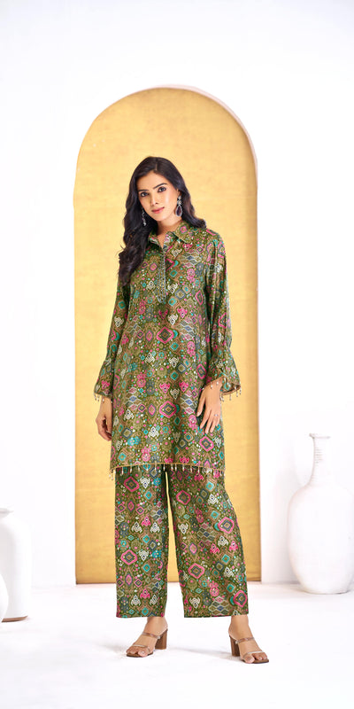 Pratiksha Modal Chanderi Printed Olive Co-Ord Set