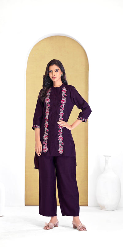Deepti Chanderi Purple Co-Ord Set