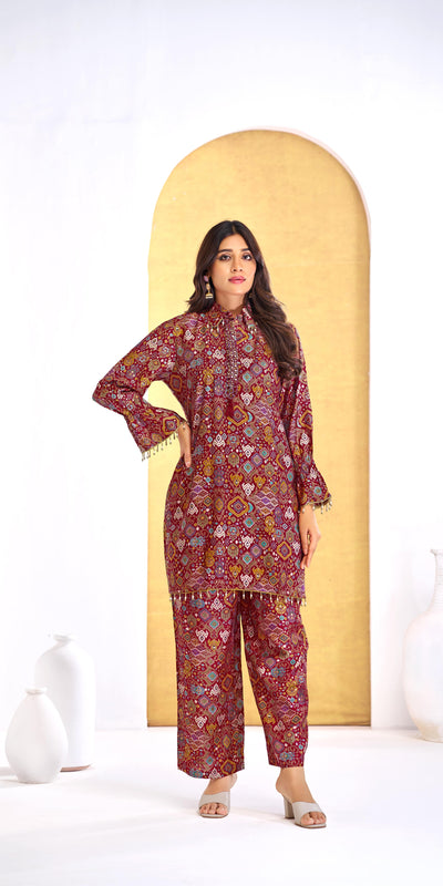 Pratiksha Modal Chanderi Printed Red Co-Ord Set