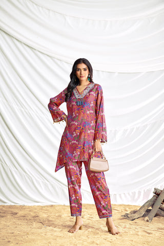 Dharvi Chanderi Fuschia Co-Ord Set - BulBul