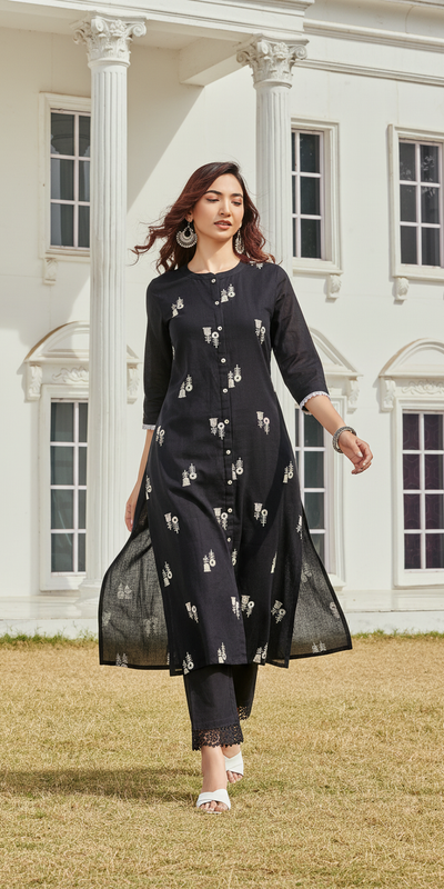 Rashmika Cotton Black Kurta Set