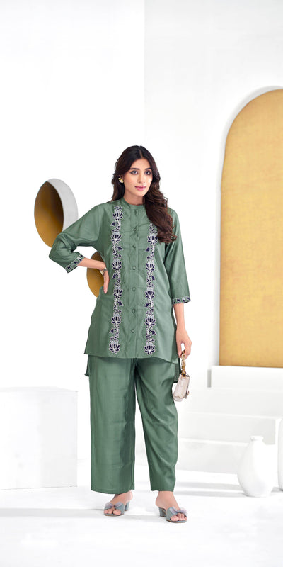 Deepti Chanderi Olive Co-Ord Set